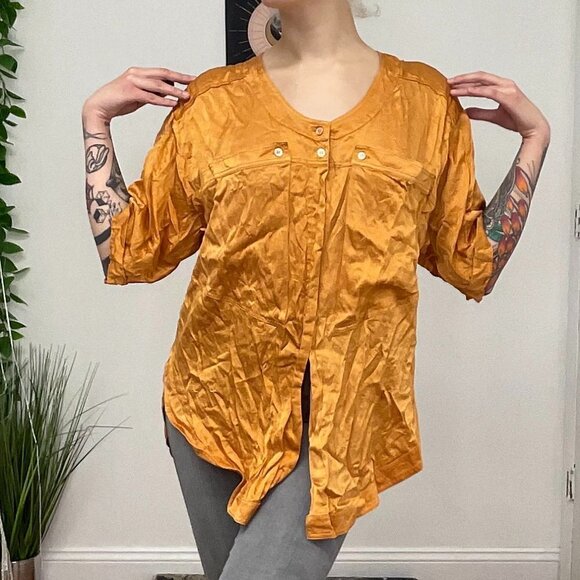 Vintage Escada Short Sleeve Button-Up Tunic Blouse Size 10 Orange - Picture 3 of 10